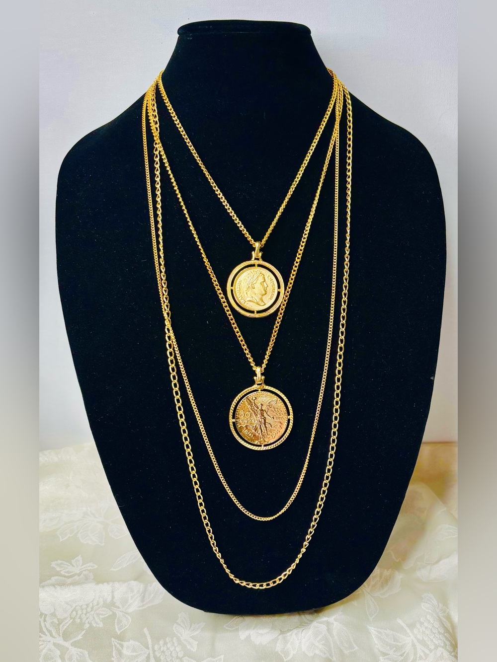 Gold Coin Necklace Featuring Napoleon Bonaparte Layered Chain